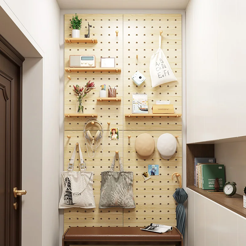 Real Wood Wall Mounted Storage Rack Wooden Display Shelf Hanging Board Wall Partition Organizer  Wood Composite Material