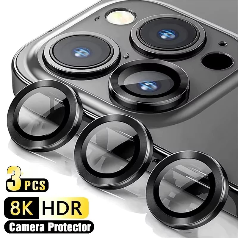 Metal Ring Camera Tempered Glass For iPhone 17 Pro Max Air 15 14 16 Pro Max Plus 11 13 12 Mini Back Lens Protective Glass Films