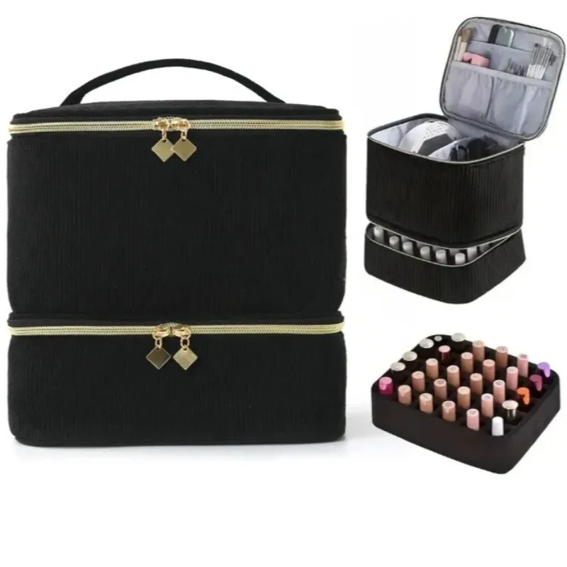 

Portable Large 30 Grids Nail Polish Storage Bag Essential Oil Case Cosmetic Large Organizer with Handle Professional nail tools