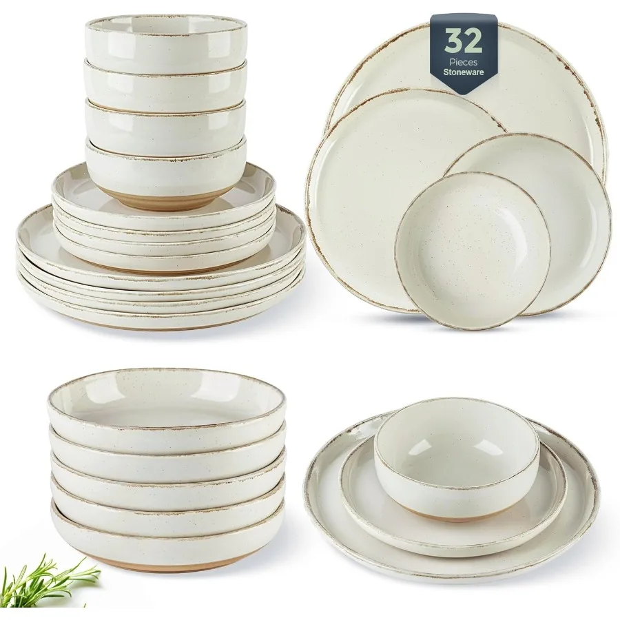 

Наборы керамической посуды с мисками для макарон на 8, набор тарелок с ручной росписью и мисок с устойчивой к царапинам в деревенском терракототе