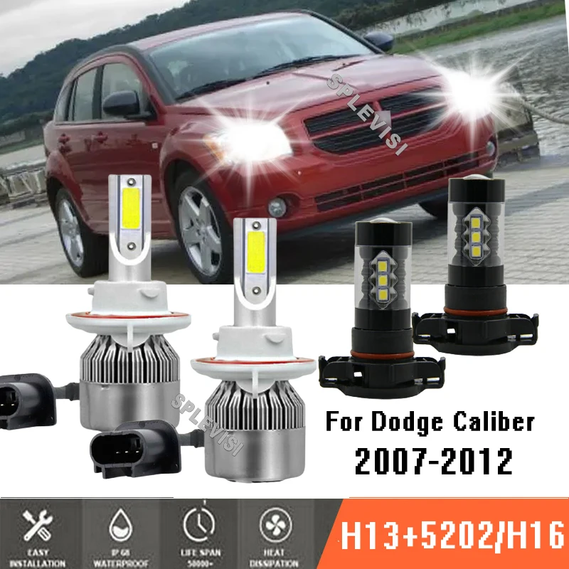 4x h13 5202 LED White Headlight Fog Light Bulbs 6000K Conversion Kit For Dodge Caliber 2007-2012 2008 2009 2010 2011