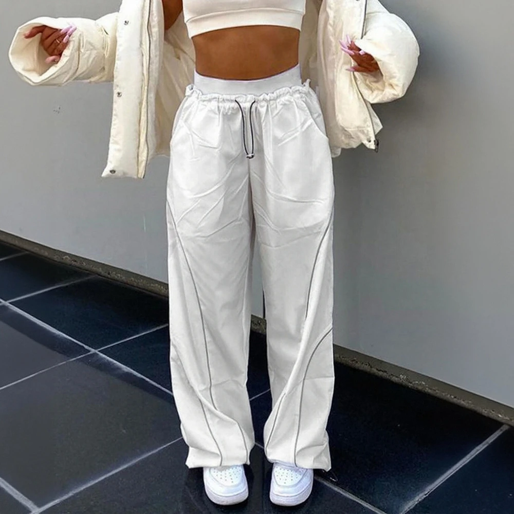 بنطال كاجوال مستقيم الساق بطول كامل يناسب منتصف الخصر ملابس سفلية نسائية مريحة فضفاضة بنطلون عصري كاجوال