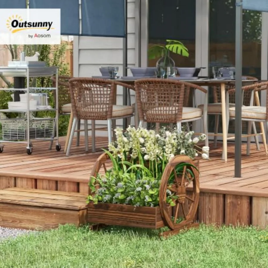 3-Tier Raised Garden Bed Wooden Wagon Planter Boxes 24x23 for outdoor gardening, cedar wood, natural color, stackable and mobil