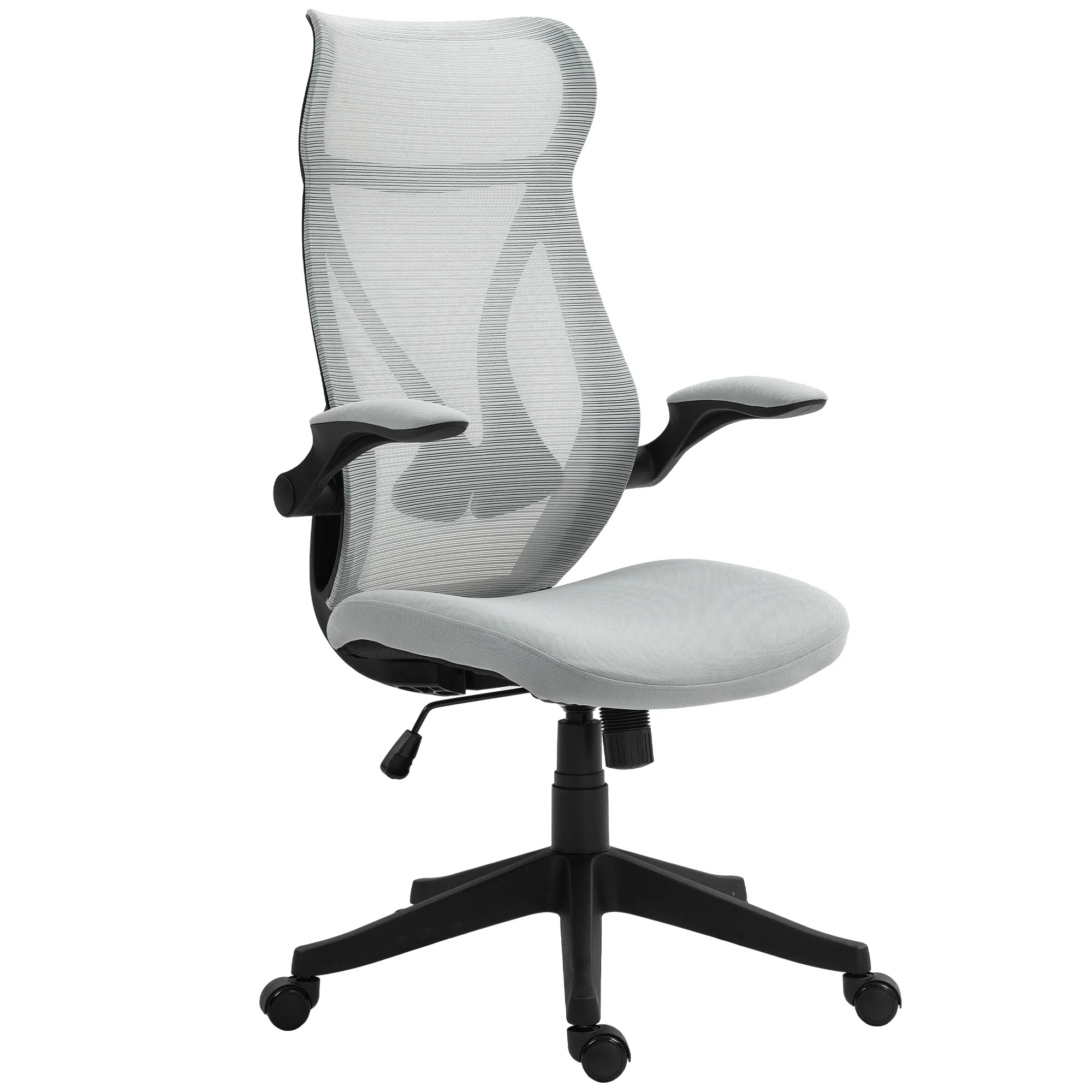 Silla de Oficina Giratoria con Altura Ajustable Reposabrazos Abatibles y Función de Basculante Carga 120 kg Gris Claro