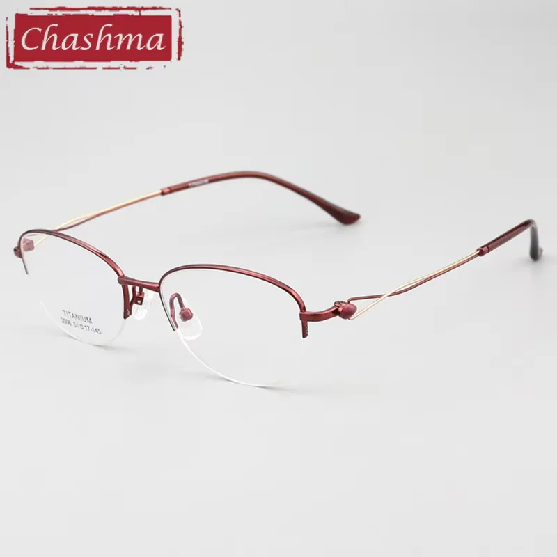 

Chashma Prescription Glasses Elegant Women Pure Titanium Ultra Light Frame High End Eyewear for Recipe Lens Semi Rims Spectacles