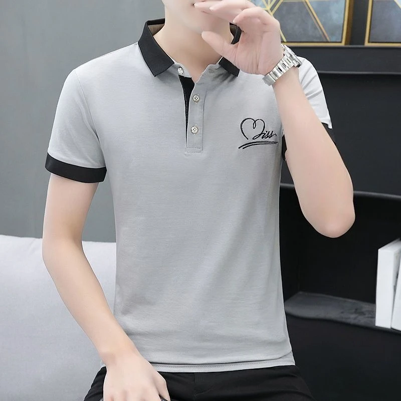 Men's 95% Cotton Polo Shirt Summer Short Sleeve Casual Lapel T-Shirt Young Fashion Slim Fit Top Thin Thick Optional
