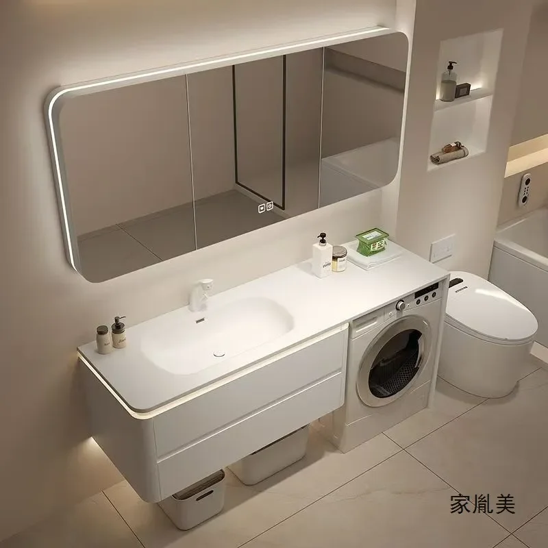 Seamless Corian Bathroom Vanity with Integrated Sink Balcony Laundry Cabinet Combo Wash Basin Unit for Modern Home