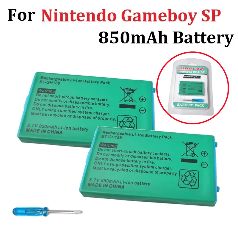 New For Game GBA SP 850mAh Rechargeable Lithium-ion Battery&Screwdriver Kit for Boy Advance / GBA SP  Replacement Battery