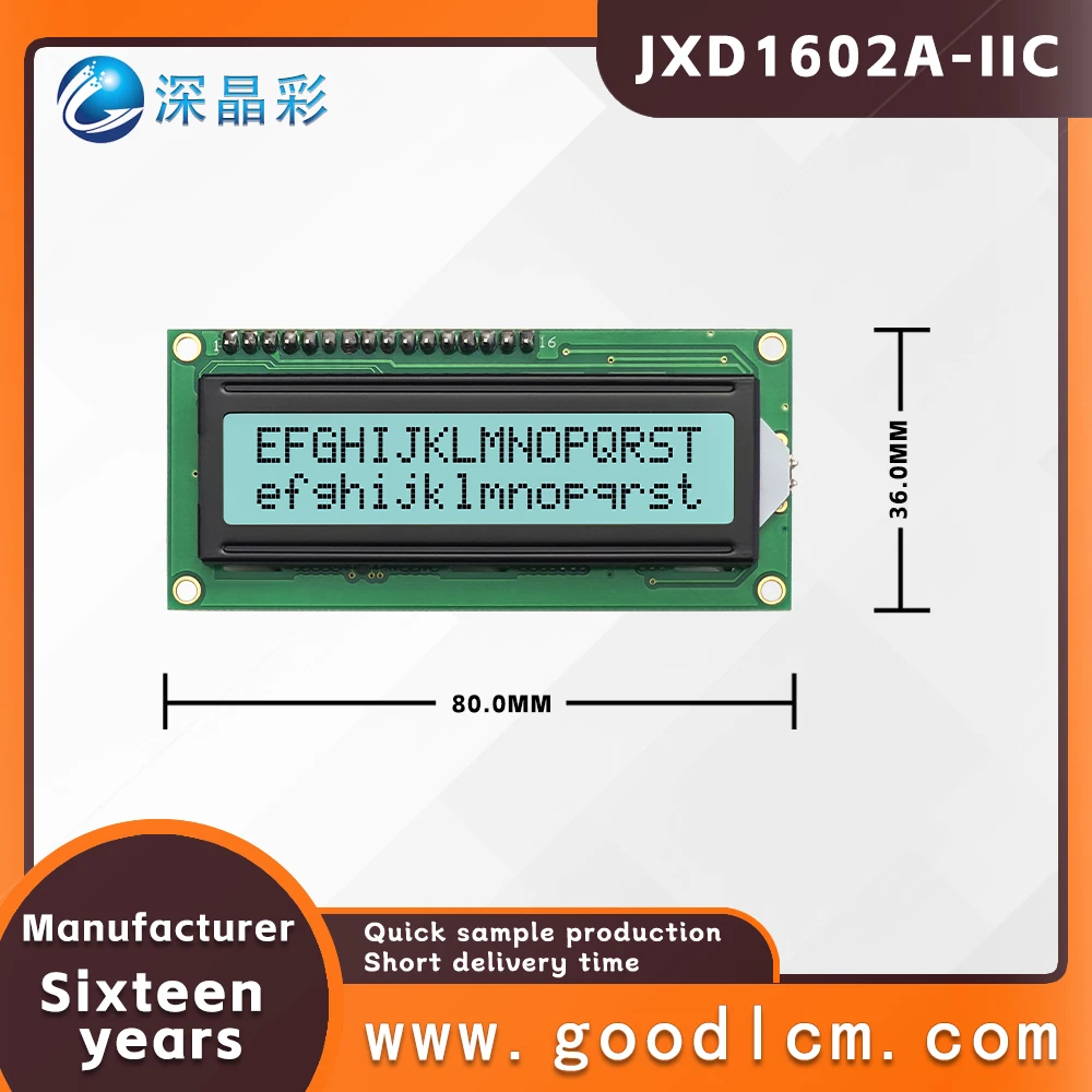 High cost-effective LCD dot matrix screen JXD1602A-IIC iic/i2c interface FSTN White Positive 1602 character LCM display module