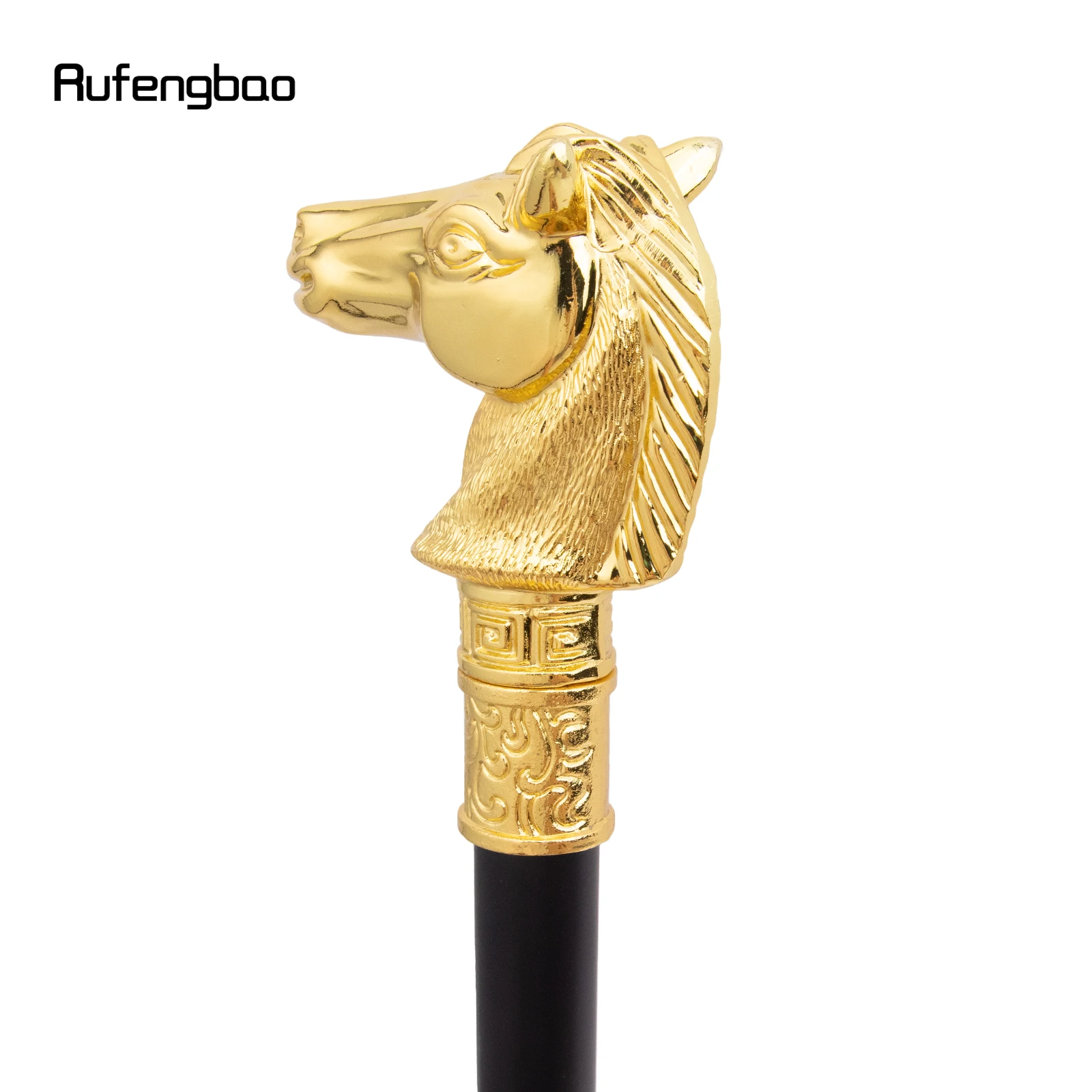 Golden Race Horse Bristle Animal Single Joint Walking Stick Hidden Plate Self Defense Fashion Cane Cosplay Crosier Stick 93cm