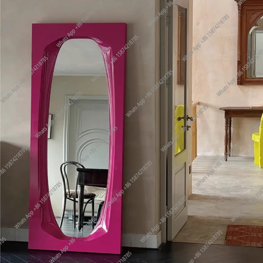 XZL Polar Glacier Mirror Takes Pictures With Ultra-white Glass Floor-to-ceiling Mirror Studio, Pink Rectangular Full-body Mirror