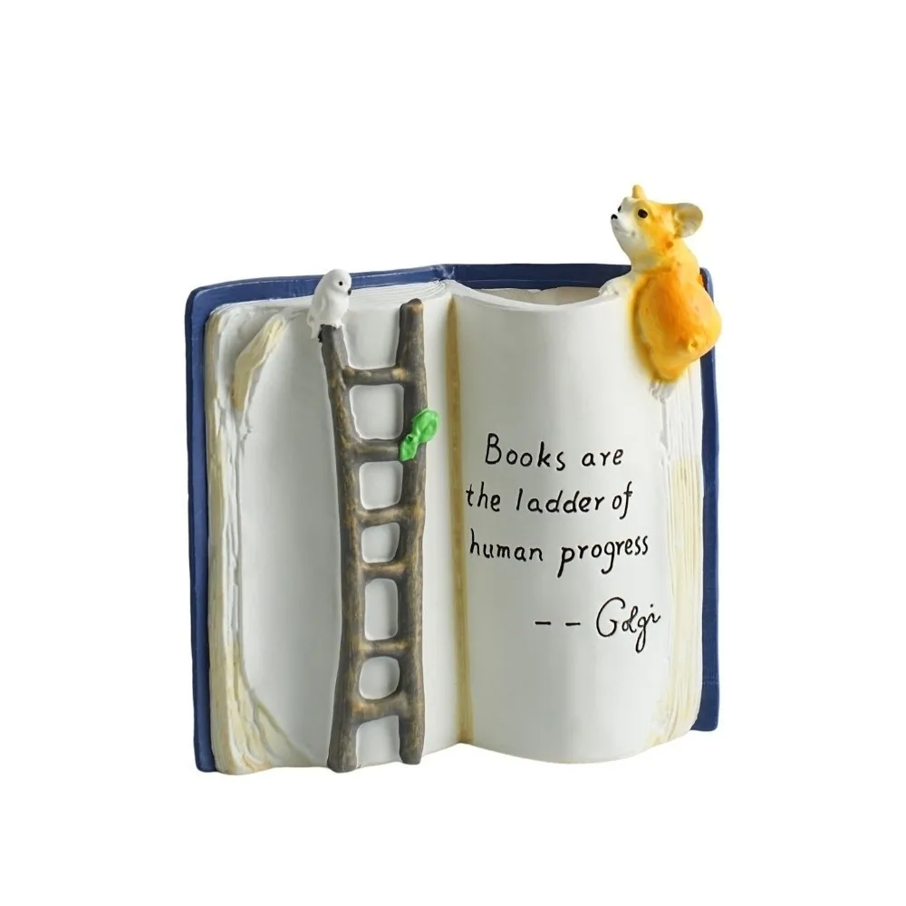 Cartoon Puppy Bird Ladder Planter Polyresin Adorable Book-Shaped Planter Decorative Compact Succulent Planter Reading Room