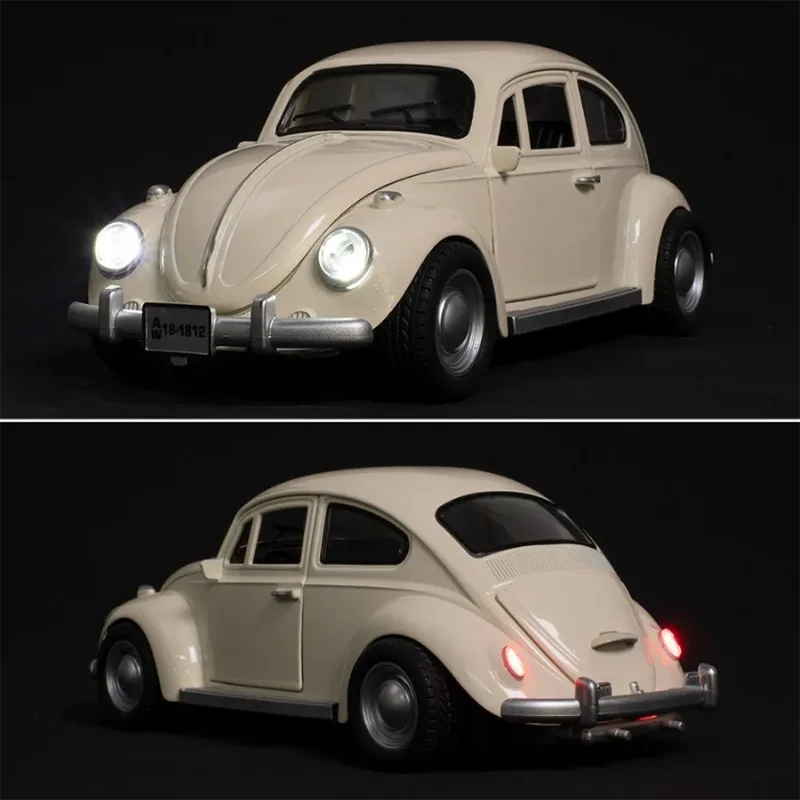 1:18 1955 besouro liga clássico modelo de carro diecast brinquedo metal carro som e luz puxar para trás simulação coleção presentes brinquedos meninos