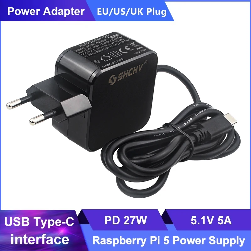 5.1V 5A Raspberry Pi 5 Power Adapter PD 27W USB Type-C Power Supply EU US UK Plug Power Charger for  RPI 5 Pi5