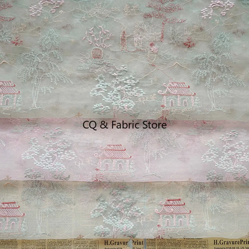 Exquisite Chinese-style Embroidered Lace Fabric for Spring and Summer Fashion Dresses and Gowns By The Meter