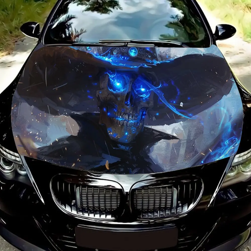 

Mystic Blue Glow Skull PVC Car Vinyl Wraps, Self-Adhesive Waterproof Car Hood Decal Sticker, Car Decoration Protection Stickers