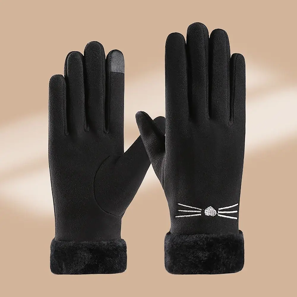 Knitted Wool Finger Gloves Screen Touchable Plush Wrist Glove Bracers Thicken Korean Style Winter Riding Gloves