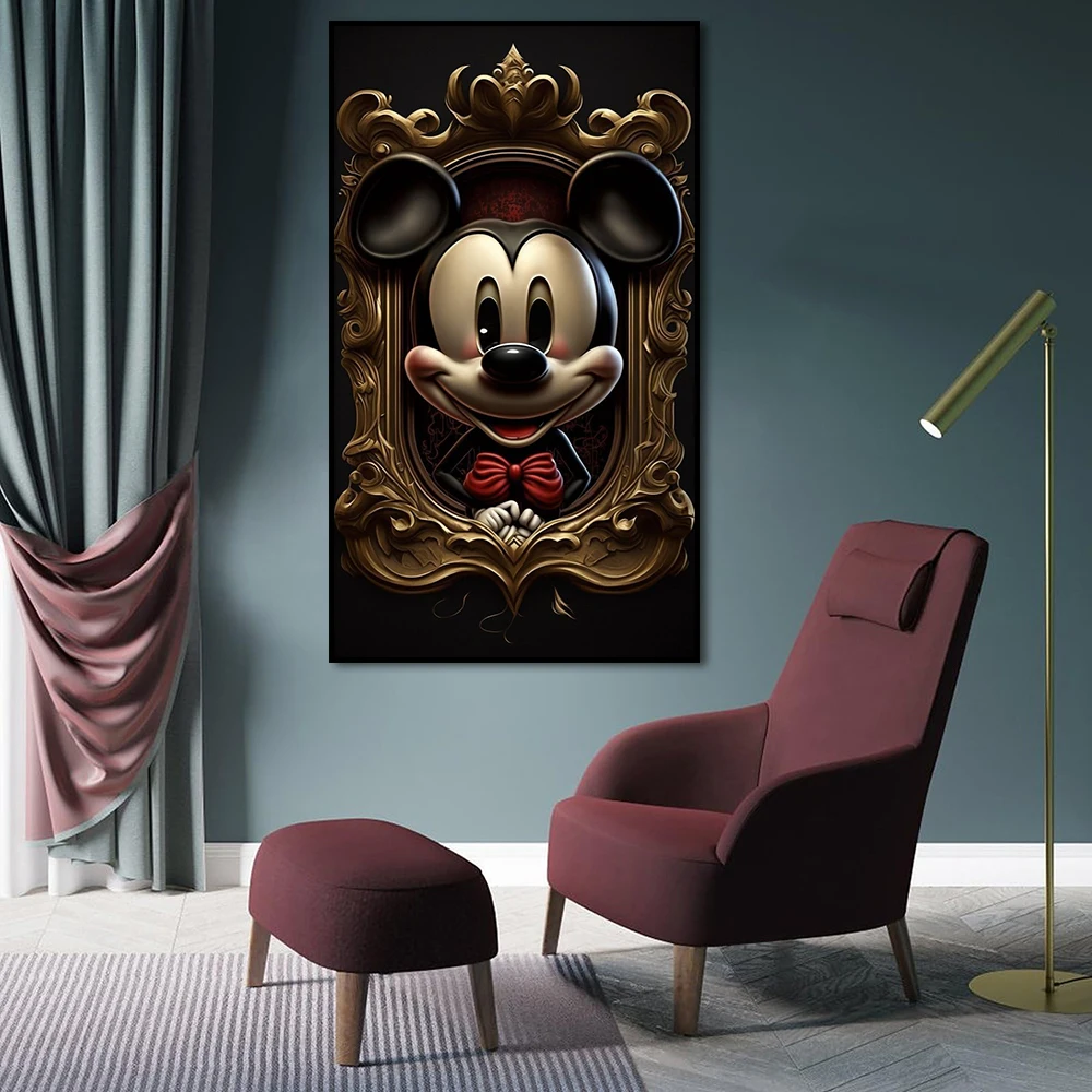 Disney Mickey Mouse Portrait Painting Modern Wall Art Canvas Poster Print Black Gold Picture for Living Room Home Decor Cuadros