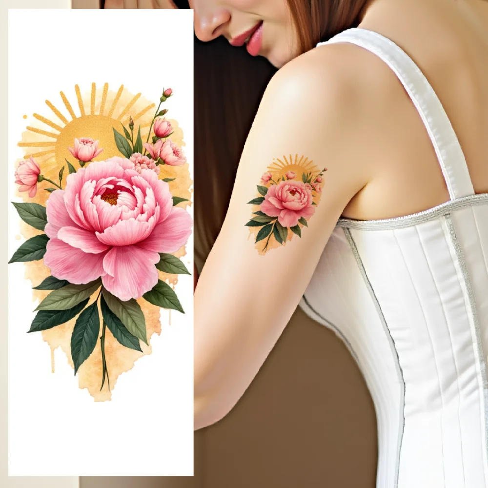 

9pcs Temporary Tattoo waterproof long-lasting body stickers Sunflowers Roses Irises for shoulders thighs male