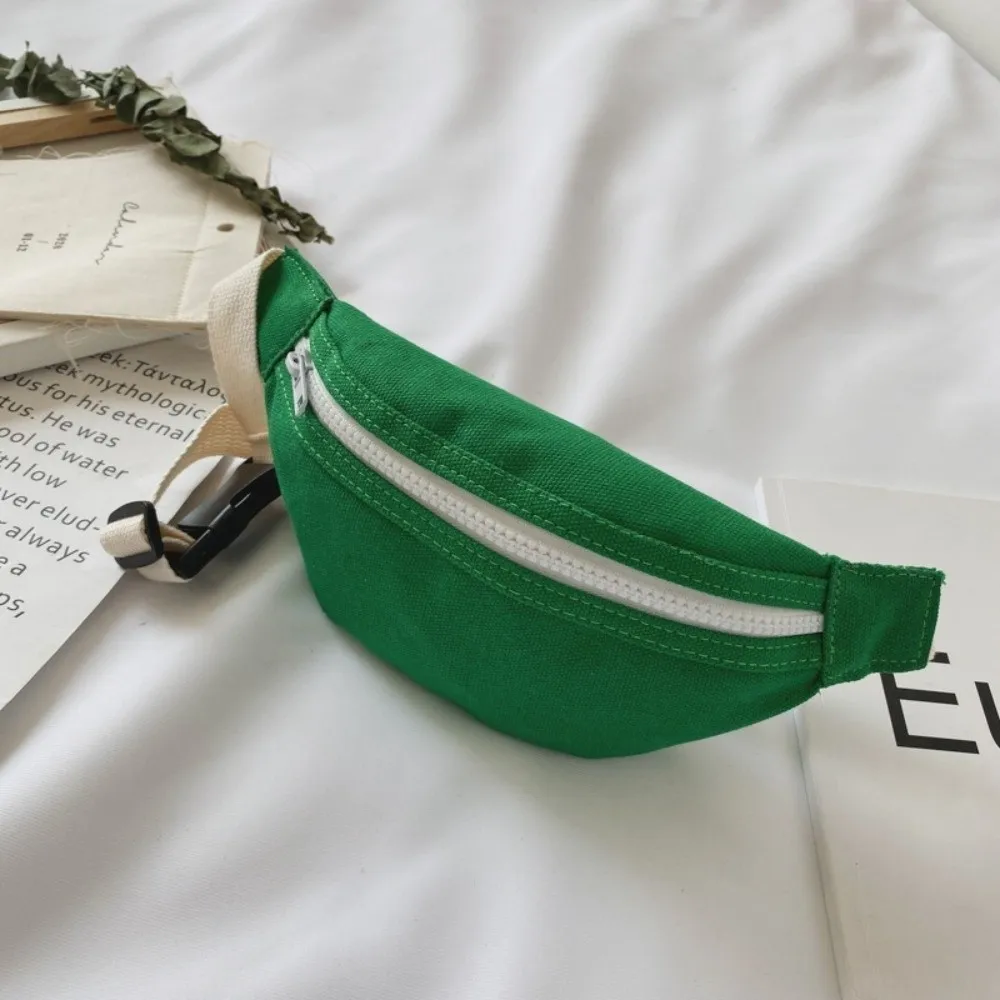 Solid Color Children Waist Bag Canvas Material Casual Style Kids Fanny Pack Adjustable Strap 1PC Canvas Waist Bag Travel Use