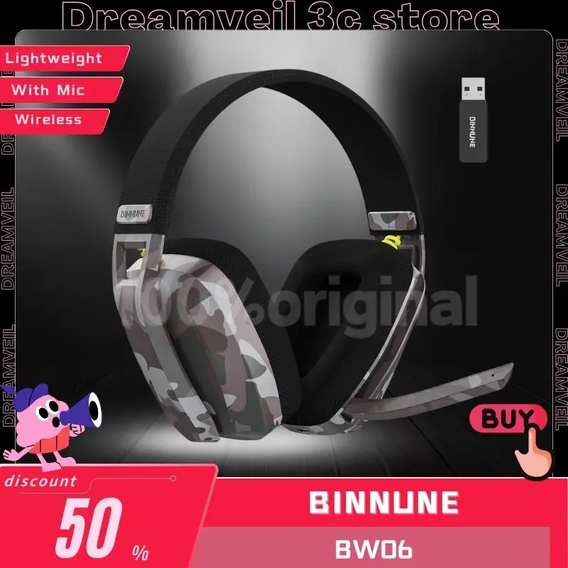 Binnune Bw06 2.4ghz Headphone Wireless Bluetooth Gaming For Ps5 Ps4 Pc With Mic Playstation Lightweight Headsets With Microphone