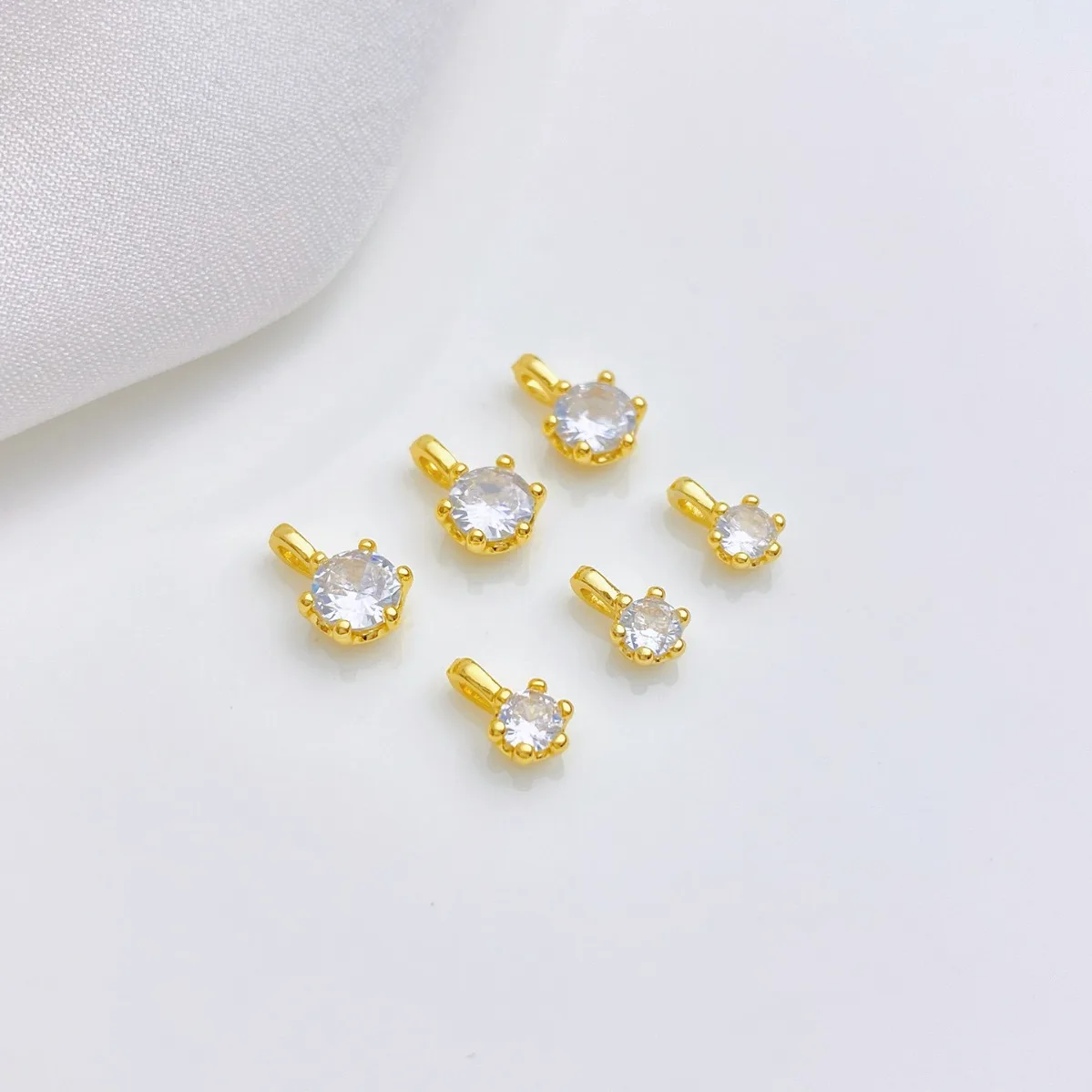 18K Gold Plated Color Retention Six Prong Simulated Moissanite Mini Drop Charm DIY Bracelet Necklace Jewelry Finding