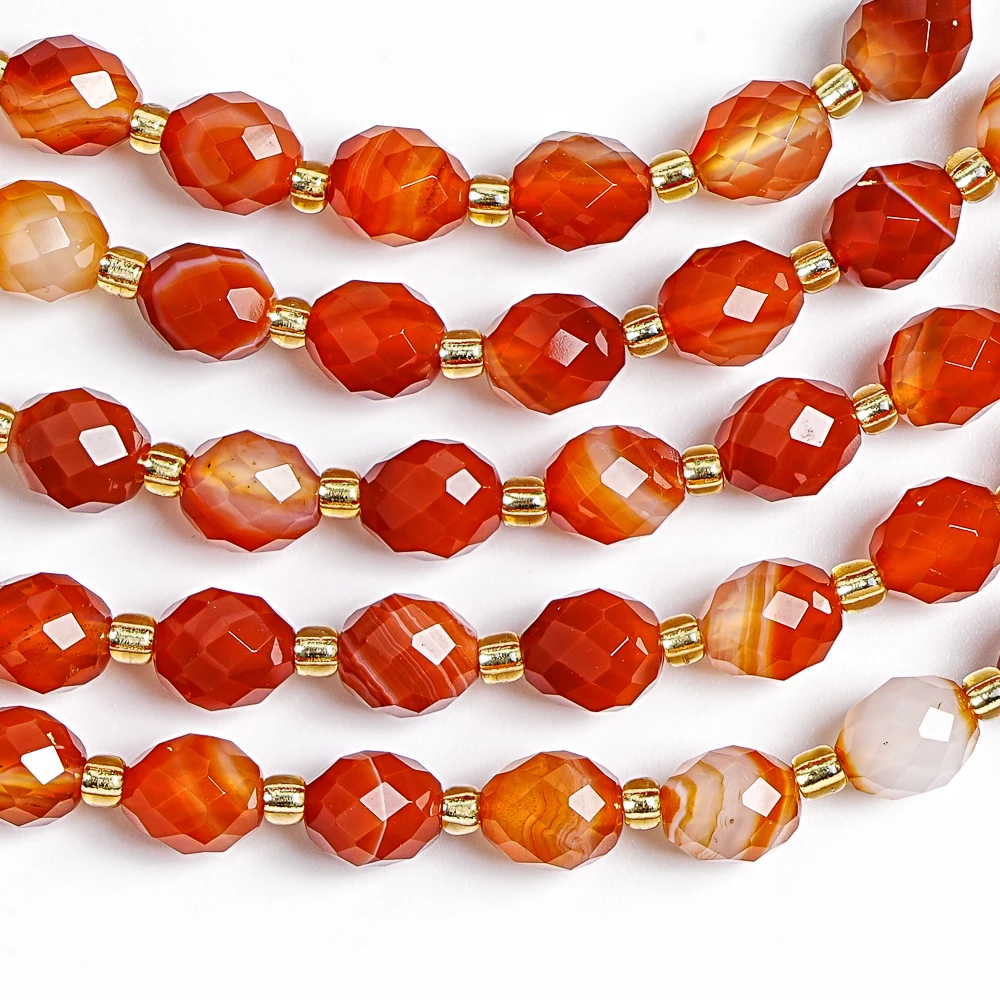 

Бусины из красного полосатого агата 8 мм, высококачественные граненые бусины из натурального агата для изготовления лечебных украшений и поделок своими руками