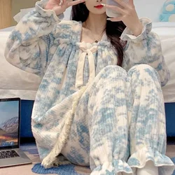 Pajama Pants Set Women's Clothing Homewear Winter Thick Cute Coral Velvet Comfortable Casual Simple Stylish Loose Large Size