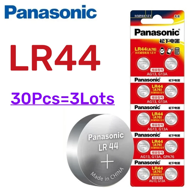 30Pcs Original Panasonic A76 LR44 AG13 357 SR1154 LR1154 SR44 LR 44 Alkaline Batteries For Calculator Toy Remote Button