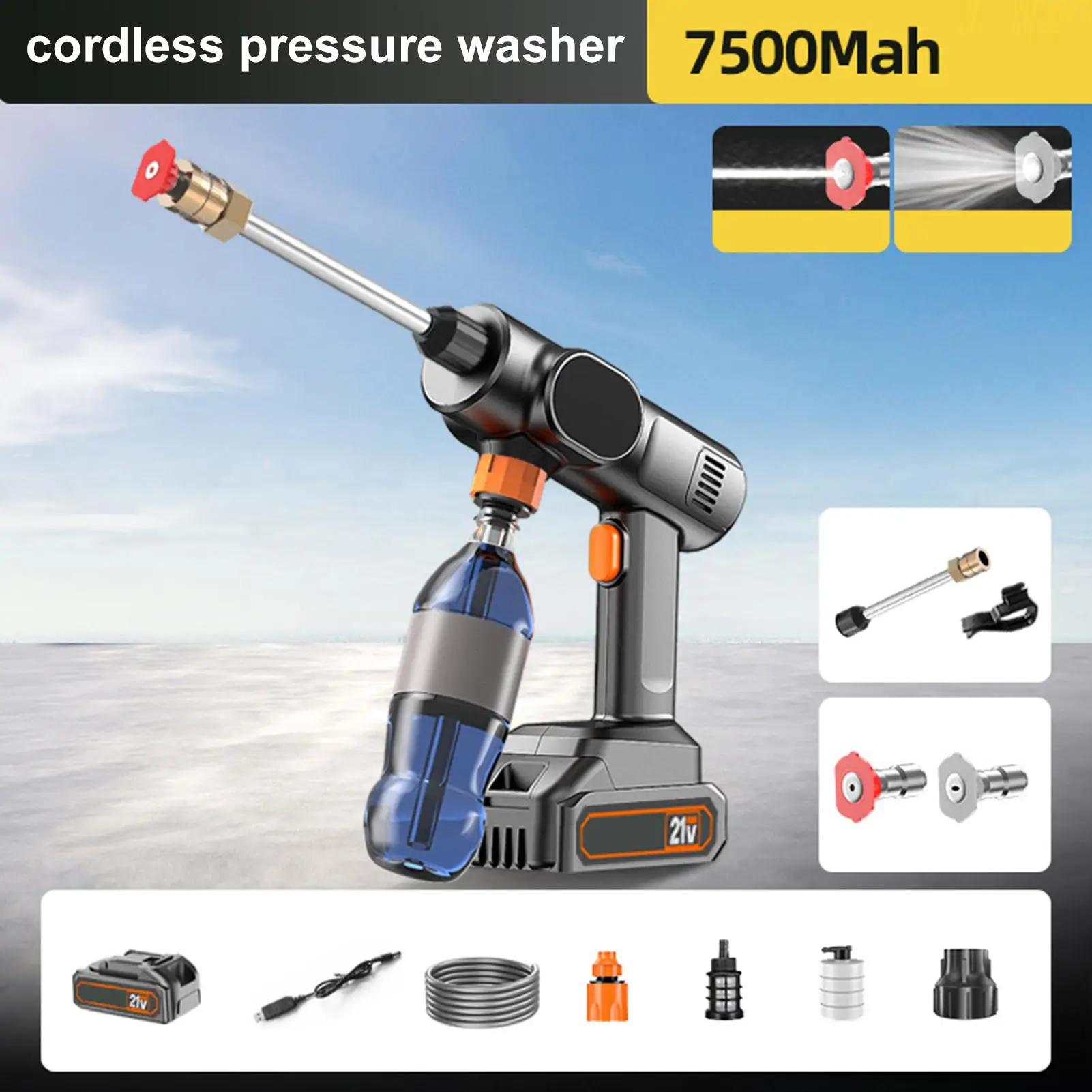 hight Pressure Washer 21V Handheld Cordless Portable Car Wash Machine with Nozzle for Home Patio Automotive Driveway cleaning