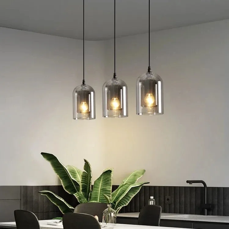 Imagem -04 - Nordic Gray Glass Led Pendant Lamp Modern Hanging Lighting Arte de Luxo Restaurante Bar Hotel Quarto Cabeceira Luzes de Suspensão E27