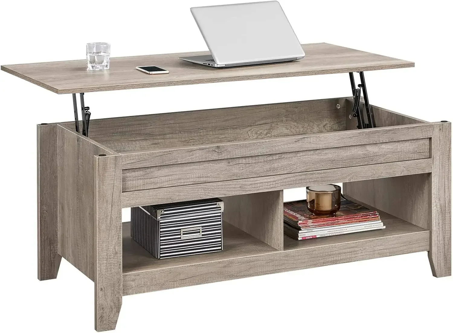 

Lift Top Coffee Table with Hidden Storage Compartment & Lower Shelf, Lift Tabletop Farmhouse Table for Living Room Office