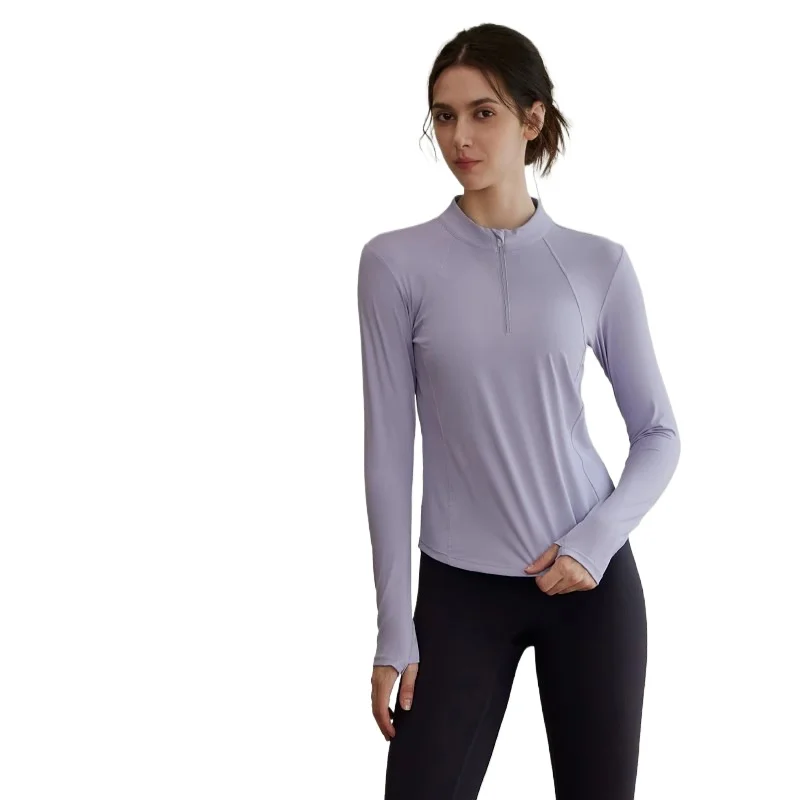 Yoga Clothes, Women's Night Running Reflective Strip Fitness Clothes, Half Zipper Style, Long Sleeved Running Sports Top
