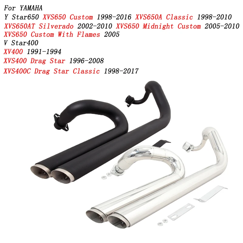 Motorcycle Duals Exhaust Full System Muffler Fit For YAMAHA V Star400 XV400 XVS400 Drag Star XVS400C Drag Star Classic