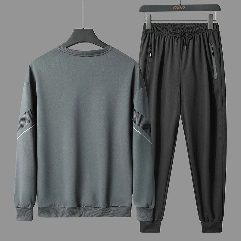 Men's Tracksuit 2 Piece Outfit Round Neck Sweatshirt + Zipper Pocket Jogger Pants Spring Autumn Casual Sports Suit Male Streetwe