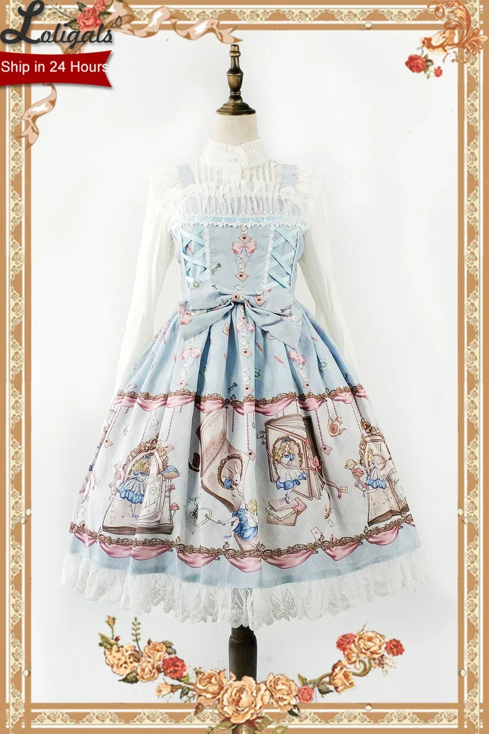 O Livro da Terra Misteriosa de Alice ~ Doce Vestido Lolita JSK Estampado da Infanta