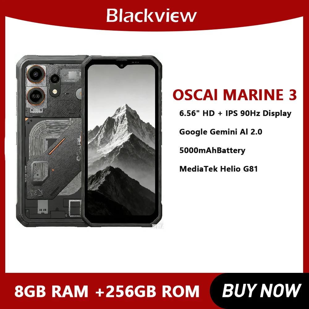 Blackview OSCAL MARINE 3 Rugged Smartphone 6.56" HD 90Hz Display Helio G81 13MP+16MP Camera 5000mAh Battery Android 16 Mobile