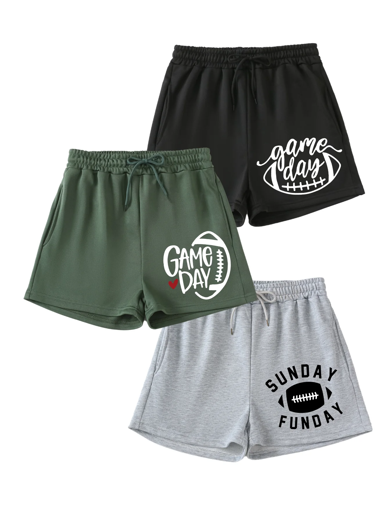 

Set of 3 standard women's casual sports print shorts with pocket rope casual sports jogging bottoms