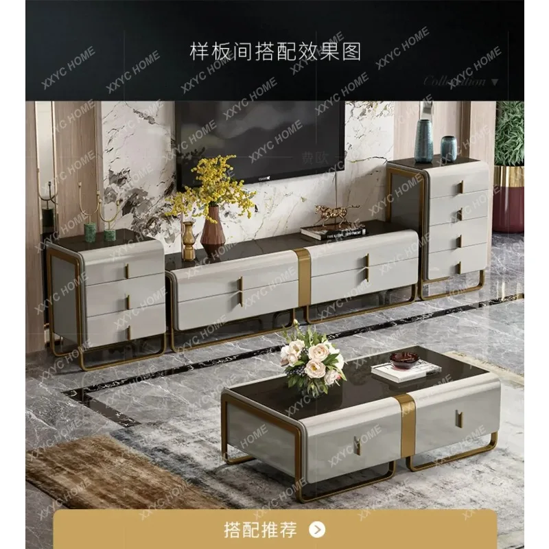 XXLight luxury painted coffee table, living room, marble, postmodern rectangular high-end TV cabinet combination