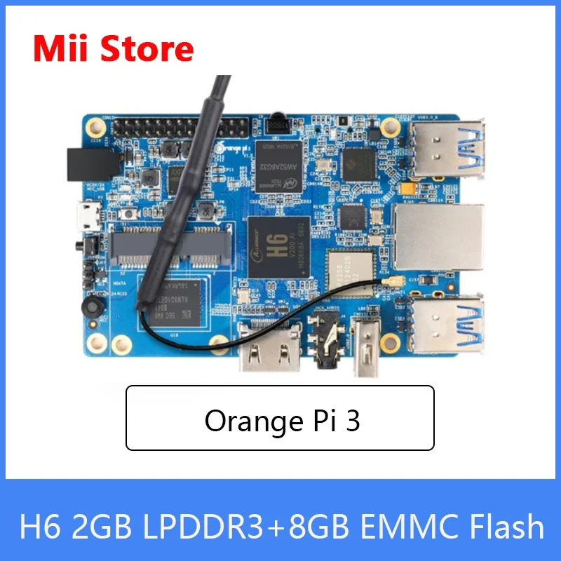 Orange Pi 3 with 2GB LPDDR3 + 8GB EMMC Flash Gigabyte Ethernet Port AP6256 WIFI BT5.0 4*USB3.0 Support Android 7