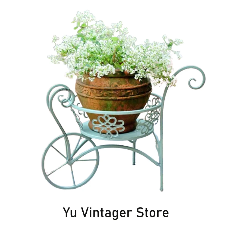 Iron Trolley Cart Style Flower Planter Pot Stand Garden Ornament White | Green