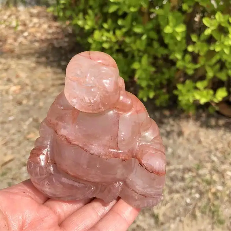 Natural Red Fire Quartz Hematoid Buddha Carving Figurine Ornament Feng Shui Craft Home Decor Stone Holiday Gift 1pcs