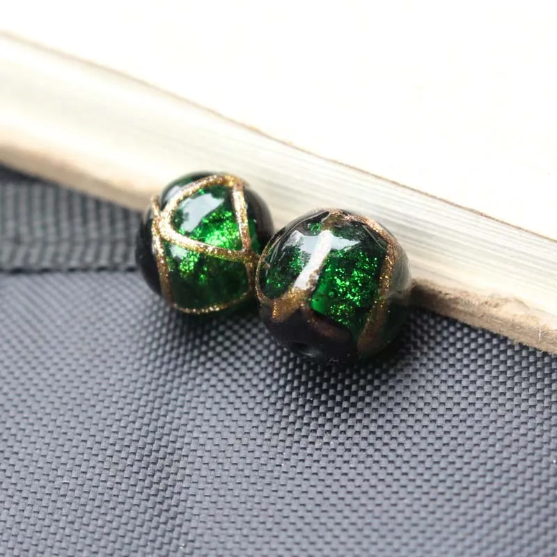 10Pcs 10 12mm Lampwork Glass Beads Round With Gold Drawing Multi-color for Jewelry Bracelet Necklace Earring Craft DIY Charms