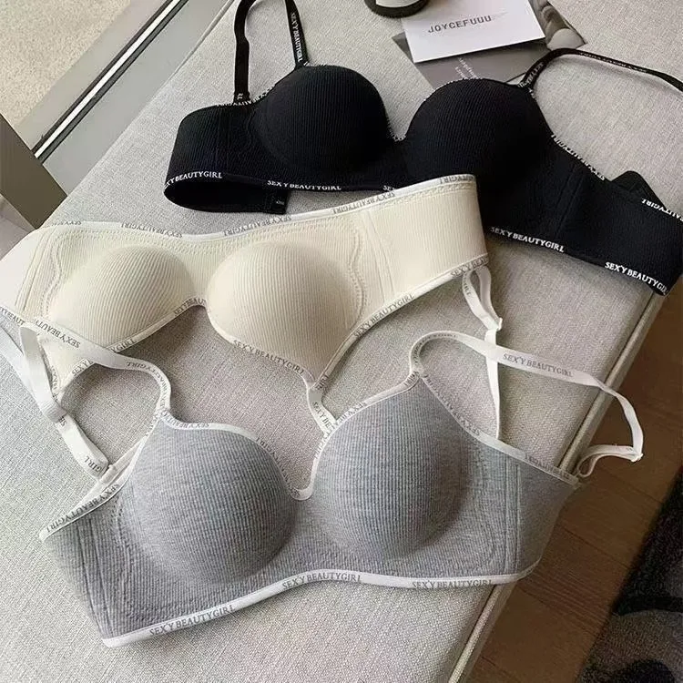 

Smallbreastslookbigunderwear,seamlessthickenedunderwearforwomenwithsmallbreasts, push-up letter steamed bun cup anti-sagging bra