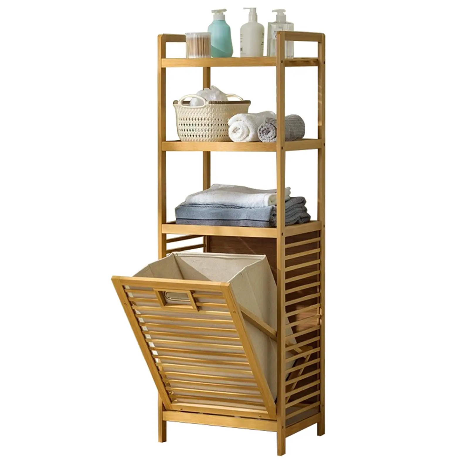 

Laundry Hamper with 4 Tier Shelves and Tilt Out Basket, Laundry Baskets Organizer, Bathroom Storage Shelf for Laundry Room