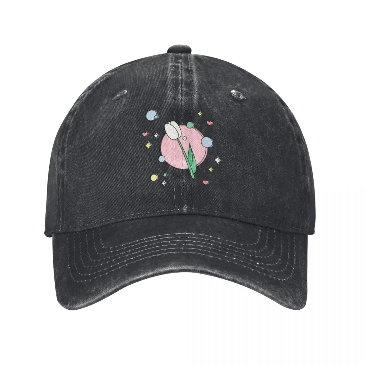 Magical Tulip White Baseball Caps Vintage Denim Washed Headwear Unisex Style Outdoor Running Hats