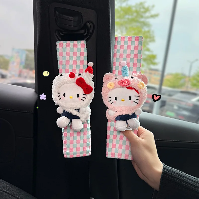

Hello Kitty Safety Belt Shoulder Cover Cute Cat Car Interior Decoration High-End Anti-Neck Buckle Creative Car Ornament