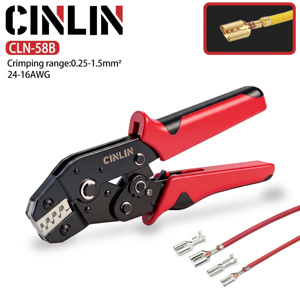 Pince à sertir pour bornes à barillet ouvert CLN-58B 0,25-1,5 mm² (24-16 AWG) pour JST, DuPont, Molex, PH XH, pas de 2,54, 3,96, 4,2 mm