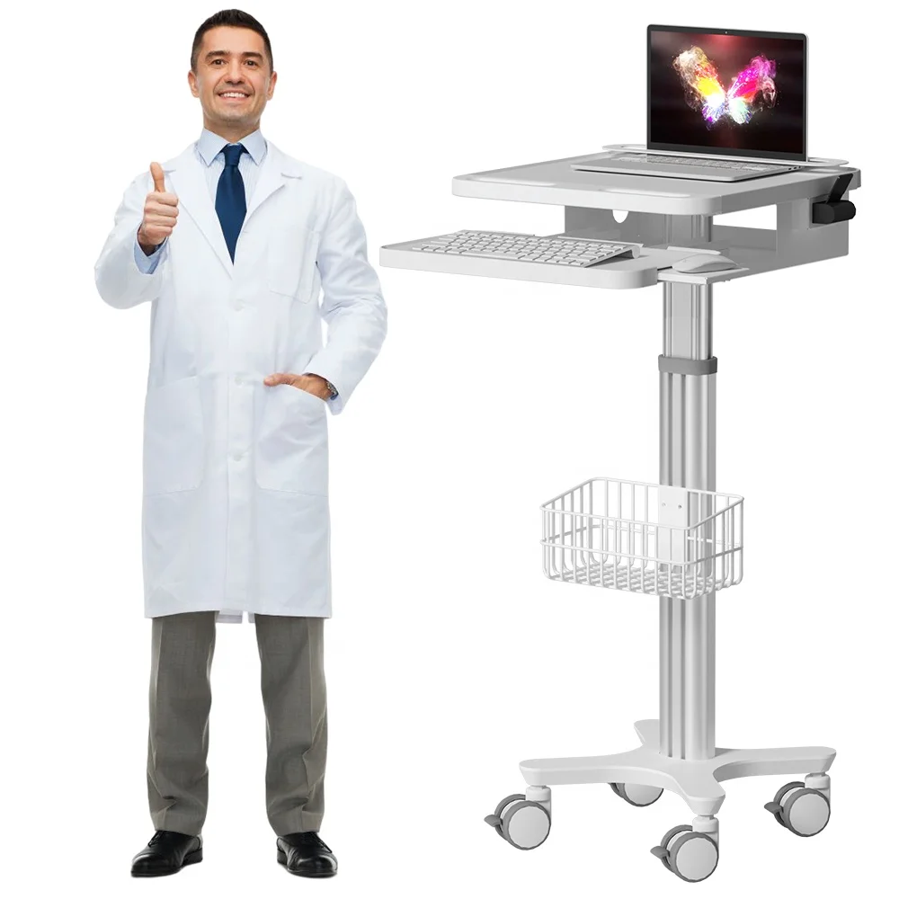 ABS Medical Check RV Mobile Cart Plastic Workstation Adjustable Pneumatic Type Medical Trolley Cart With Basket Hospital Office