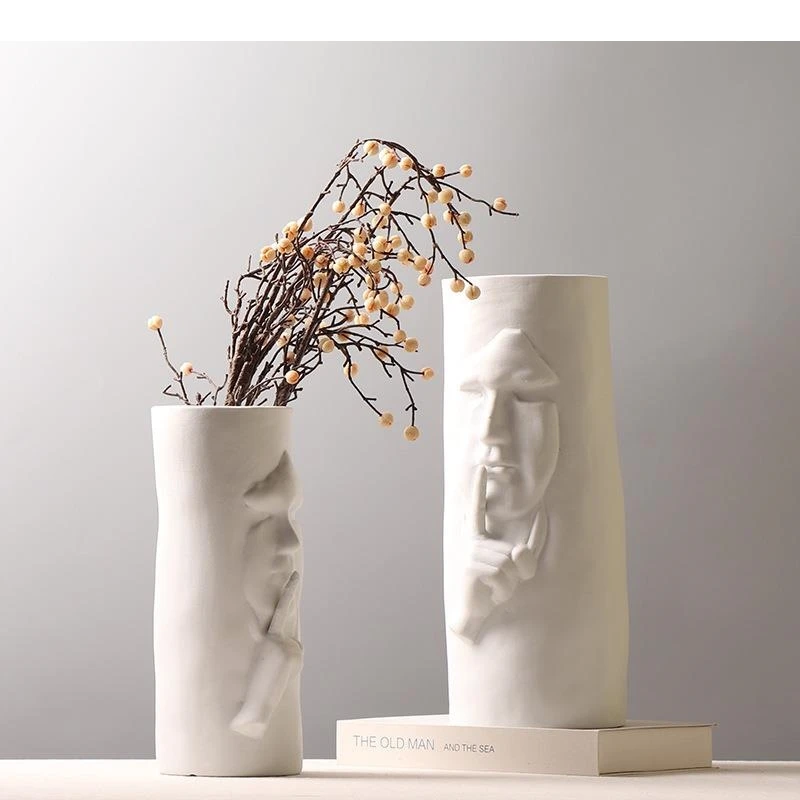 Abstract Human Face Flower Pots Decorative Silence Is Gold Ceramic Vase Potted Plants Desk Decoration Vases Modern Home Decor